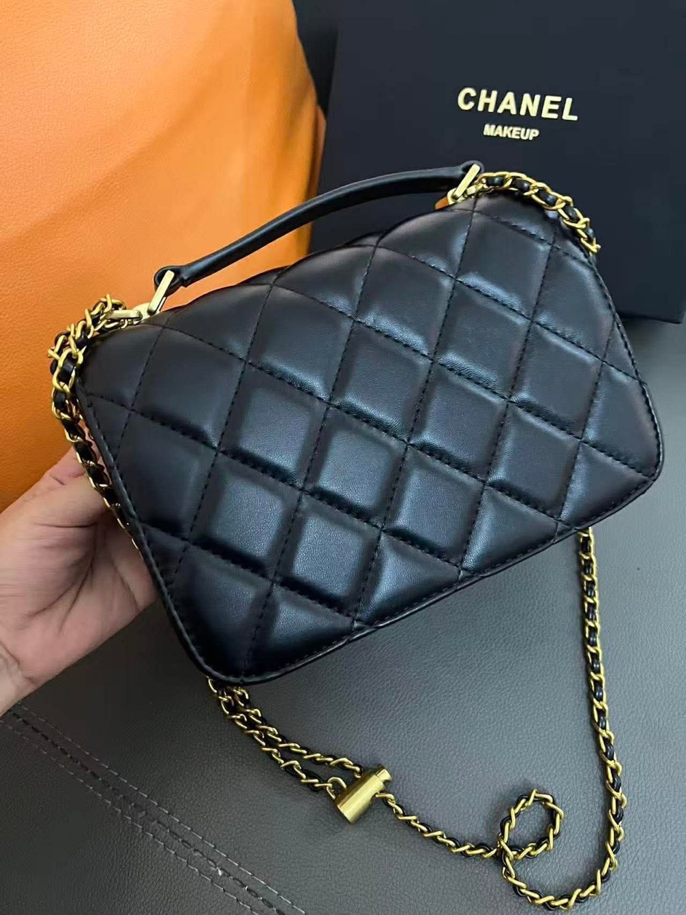 CHANEL Black Quilted Leather Crossbody with Gold Chain Strap - Picture 2 of 4